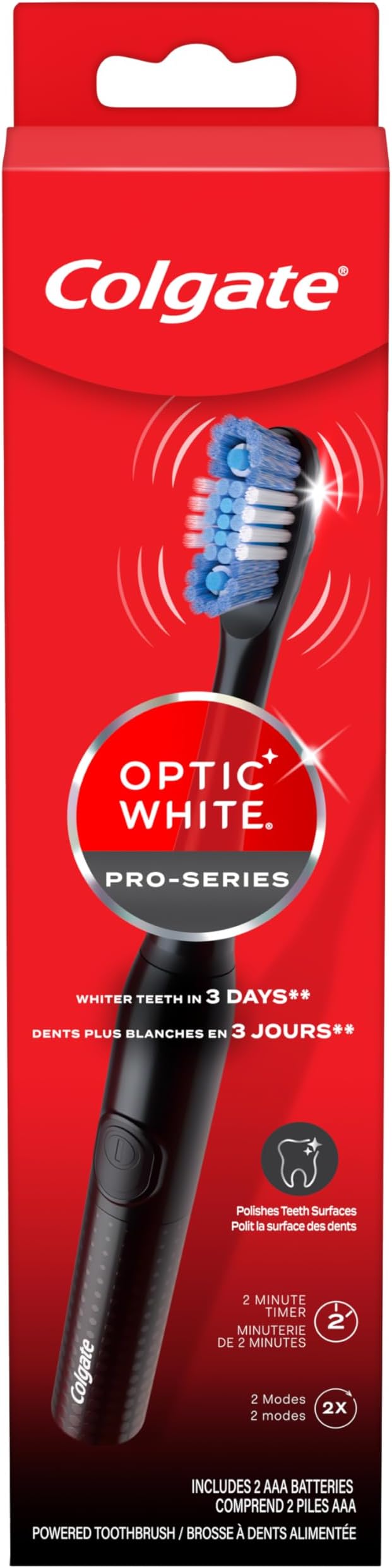 Colgate Optic White Pro-Series Whitening Battery Operated Toothbrush with Timer, Soft, Black