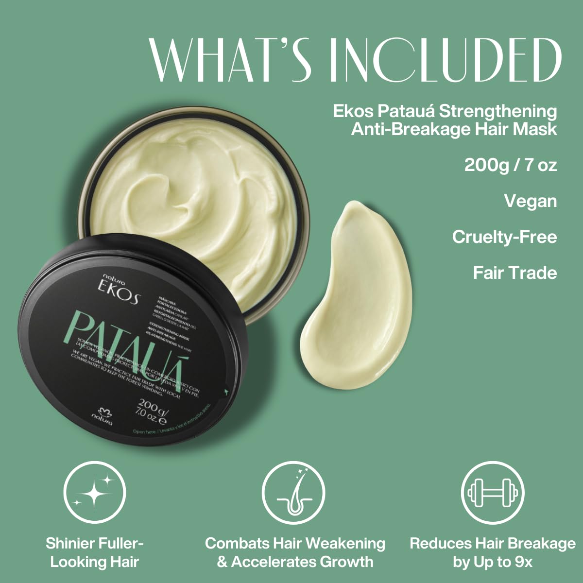natura Ekos Patauá Strengthening Anti-Breakage Hair Mask - For Weakened, Brittle, Damaged and Dry Hair - Vegan, Not Tested On Animals