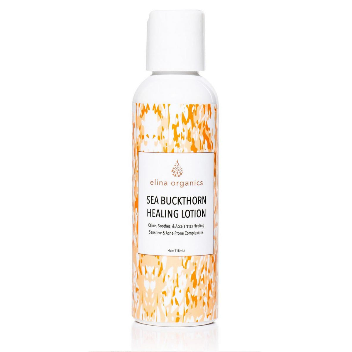 Elina Organics Sea Buckthorn Healing Lotion, 4oz – Soothing Moisturizer with MSM, Black Willow Bark & Zinc Oxide – Organic, Vegan – Repairs Acne, Redness & Skin Irritation