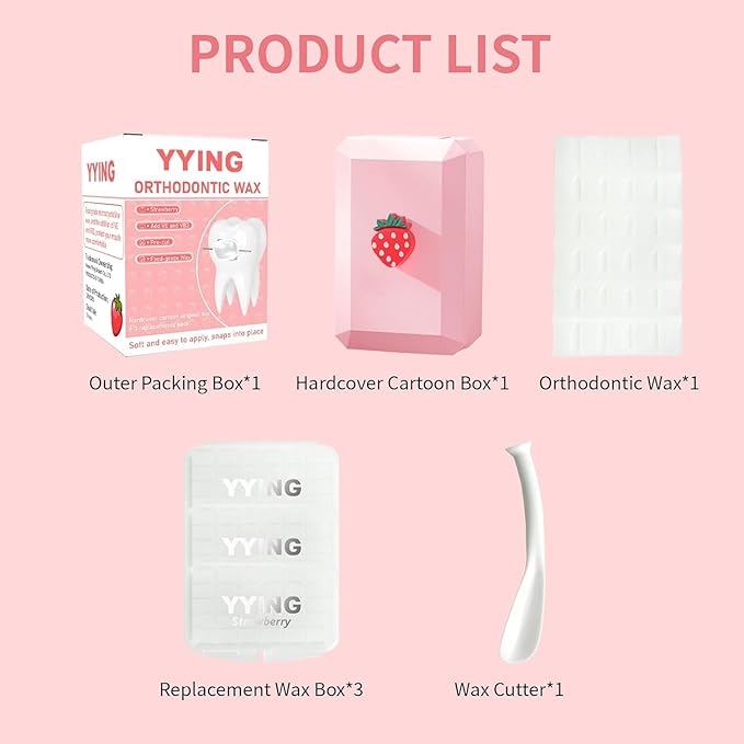 10 Box Clear Braces Wax for Teeth Precut Orthodontic Wax for Braces Aligners, Wax Dots, Hardcover Box Dental Wax with Mirror for Home Travel Office, Strawberry Flavored, 4Pack/Box