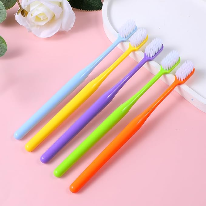 COMNICO 5 Pack Classic Manual Toothbrush Soft Bristles Clean Tooth Brush with Ergonomic Plastic Handle for Adults and Kids, Colorful