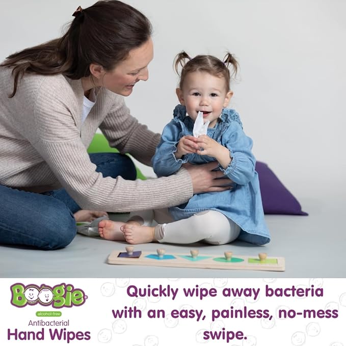 Antibacterial Hand Wipes by Boogie, Alcohol Free, Hypoallergenic and Moisturizing Aloe, Hand Wipes for Kids and Adults, 6 Packs of 20 (120 total wipes)
