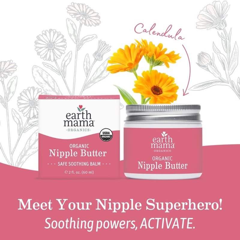 Earth Mama Organic Nipple Butter - 2 fl oz - Lanolin-Free Nipple Cream - Safe, Soothing Balm for Breastfeeding - Postpartum Essentials for Nursing