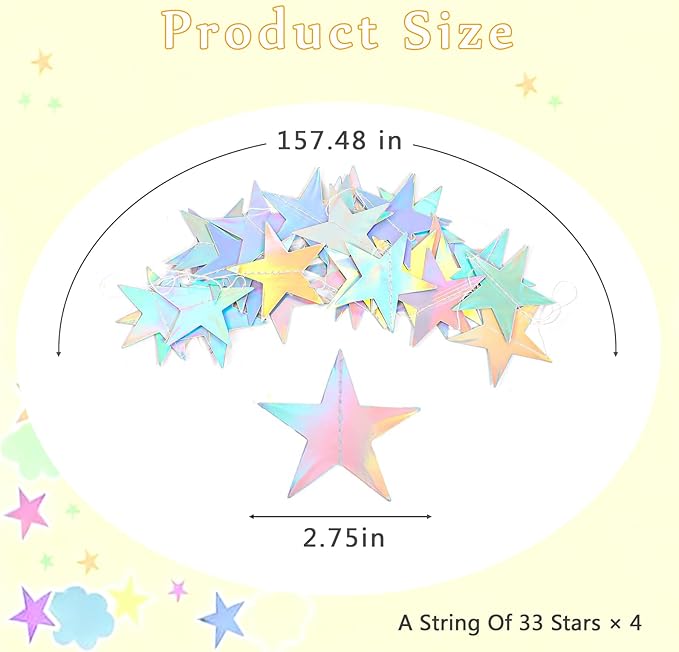 52 Feet Star Garland Banner Decorations for Party,Gold Star Hanging Bunting Banner Hanging Glitter Stars Garland Christmas Birthday Decorations (4 Pack Star)