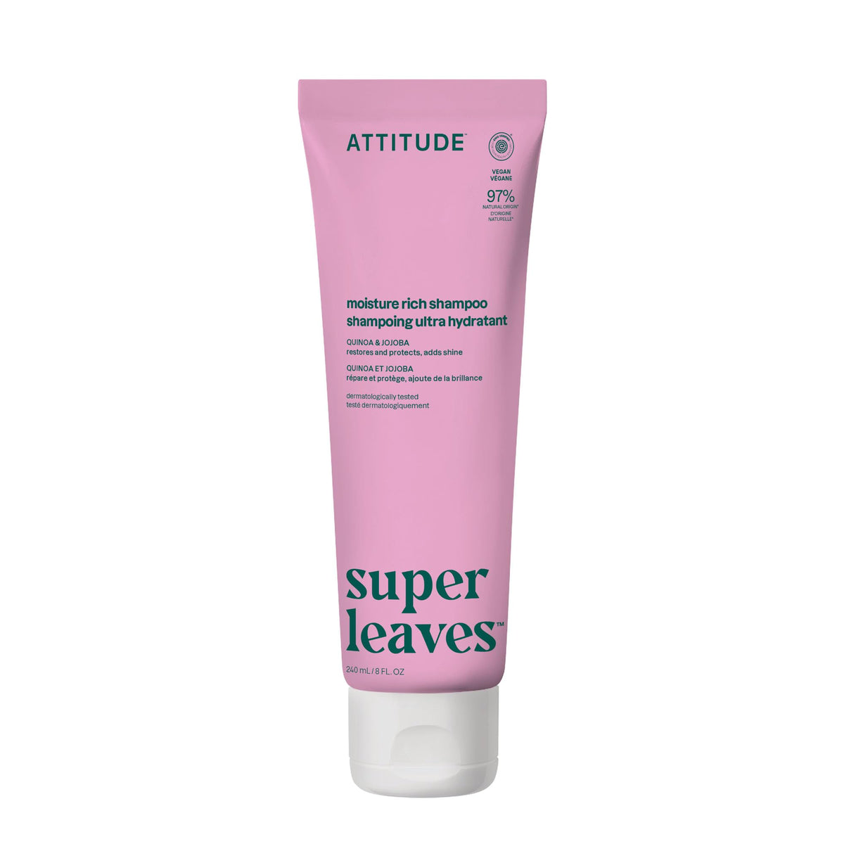 ATTITUDE Moisture Rich Hair Shampoo, EWG Verified, For Dry and Damaged Hair, Naturally Derived Ingredients, Vegan, Plant Based, Quinoa and Jojoba, 8 Fl Oz