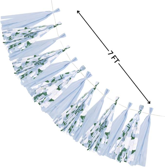 Charming Garden Party Fabric Tassel Garland - 7 ft. (1 Pack) - Elegant Plain Purple & Floral Design - Perfect for Garden Parties, Spring Celebrations, and Outdoor Events
