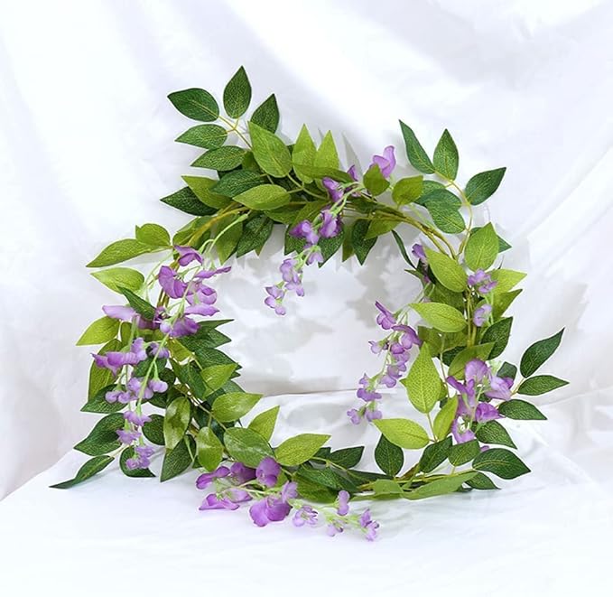 Wisteria Garland 5pack 33Ft Artificial Fake Wisteria Vine Hanging Flowers Fake Vines Plants (Purple)