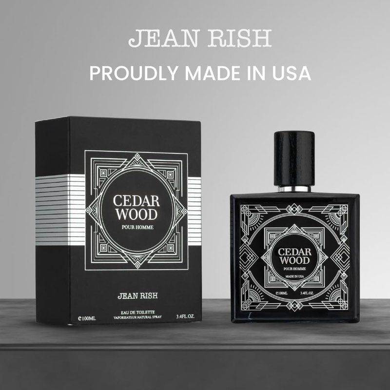 Jean Rish Cedar Wood Perfume for Men Eau De Toilette, Long-Lasting Luxury Fragrance, Made In USA - Patchouli, Cedar, Musk Scent - 100ml / 3.4 oz