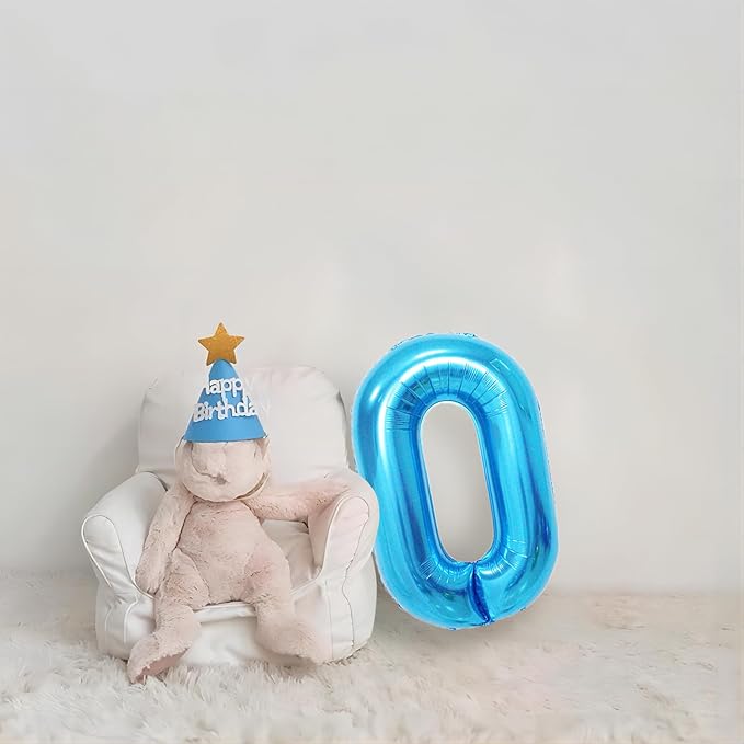 Blue 0 Number Balloon, 40 Inch, Premium Mylar, Reusable, for Birthday Party Decoration