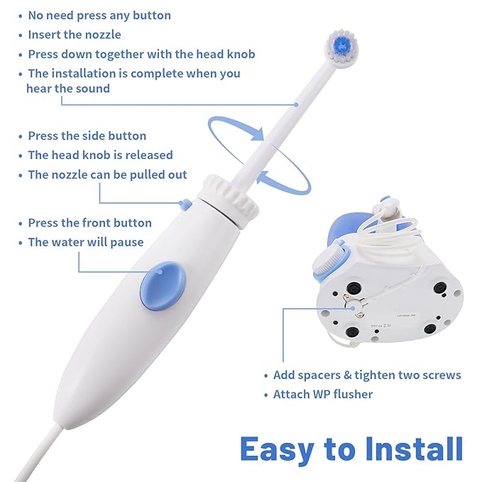 Replacement Hose and Handle Parts Compatible with Waterpik Water Flosser WP-100 WP-140 WP-150 WP-900 Series Oral Irrigator, Plastic Handle, Oral Hygiene Accessories (Pause Button)