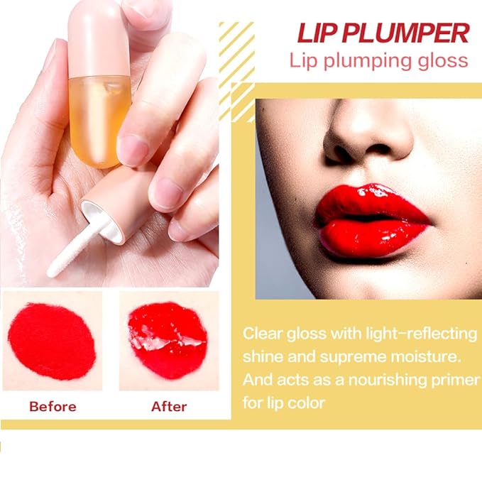 KISSIO Natural Lip Plumper,Lip Plumping Lip Gloss,Lips Plumper Gloss,Lip Plumper,Moisturizing& Reduce Fine Lines 5.5ml For Day Use