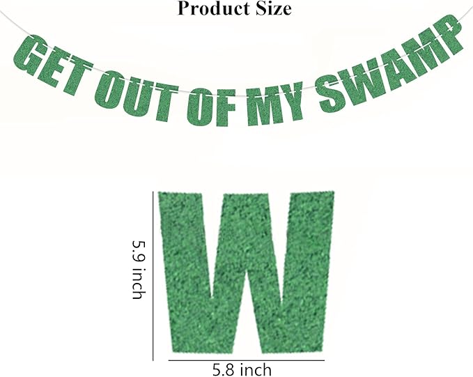 Pre-Strung Party Decorations Get Out of My Swamp Bunting Banner Green Glitter Birthday Funny Housewarming Party Decor