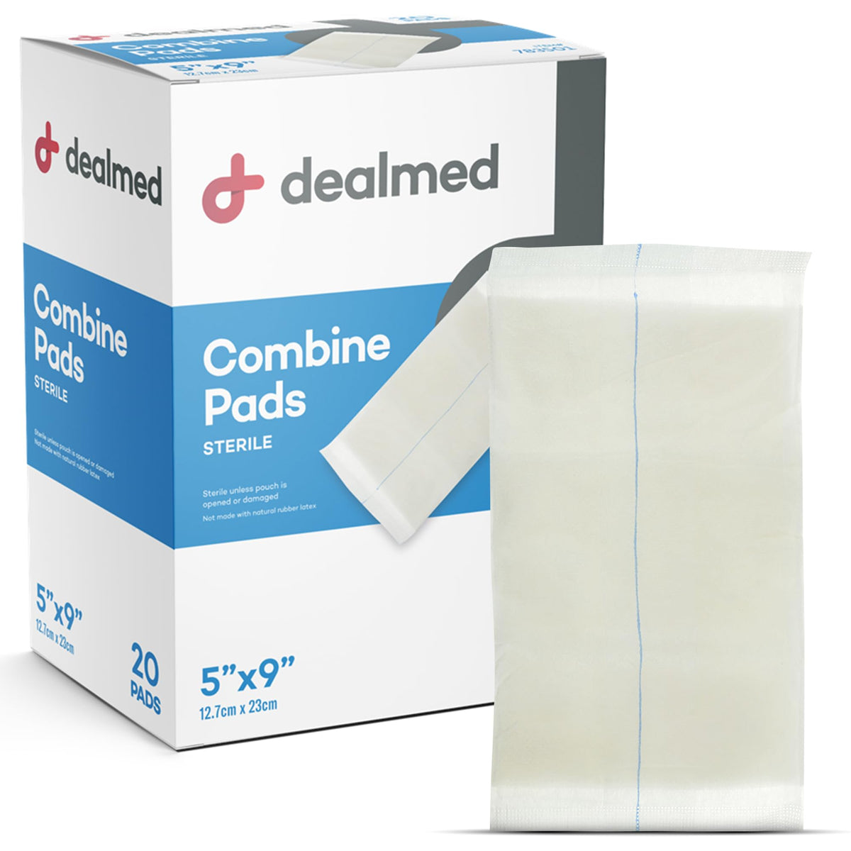 Dealmed Abdominal Combine Pads 5"x9" (40-Pack) Sterile Individually Wrapped, ABD Pads, Absorbent, Non Adherent for Wound Care, Drainage, First Aid, 20/Box (2 Pack)