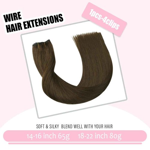 SURNEL Wire Hair Extension Invisible 18 inch Color 4 Medium Brown Secret Fish Line Hair Extensions 80g (#4,18inch)