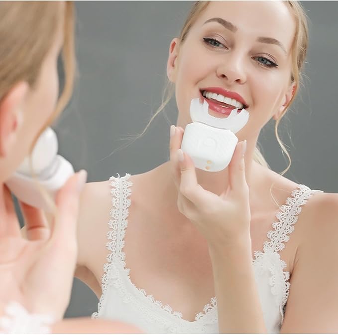 Scandinavian Smiles U-Shaped Electric Toothbrush, 360° Full Coverage Silicone Bristles with 3 Speed Modes for Gentle Cleaning (Pink)