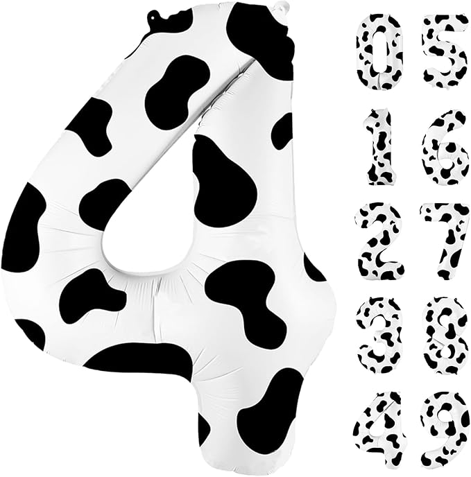 40 Inch Cow Print Balloon, Number 4 balloons Cow Balloons for 4st birthday decoration, Large Cow Number Balloons for western party decorations Baby Shower Animal Theme Party Holiday Decor