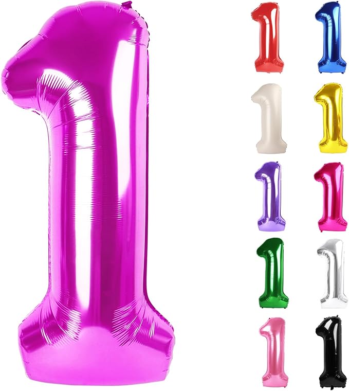 Rosy Purple Number 1 Balloon for First Birthday 40 Inch, 1st One Number Balloons Birthday Decorations for Girl Boy Toddler Baby