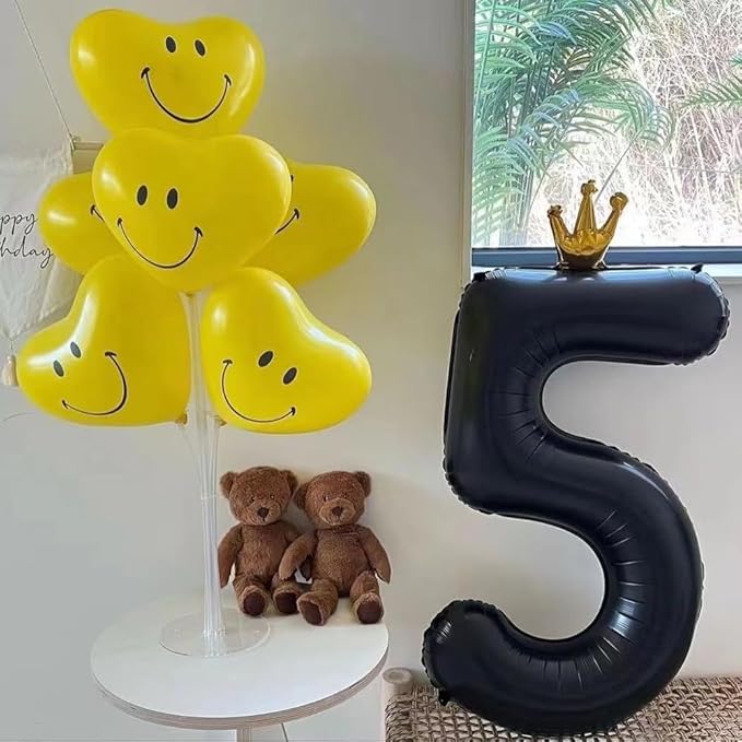 Black Number 5 Balloon with Crown, 40 inch Black Number Balloon 5th Birthday Party Decoration black Crown Balloons 0-9 for Birthday Party Anniversary Decorations Supplies