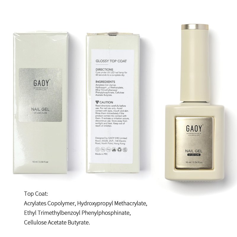 GAOY Glossy Gel Top Coat and Base Coat Set, 2 Pcs 16ml Glassy Top Coat and No Wipe Foundation Combination for UV Light Cure Gel Nail Polish