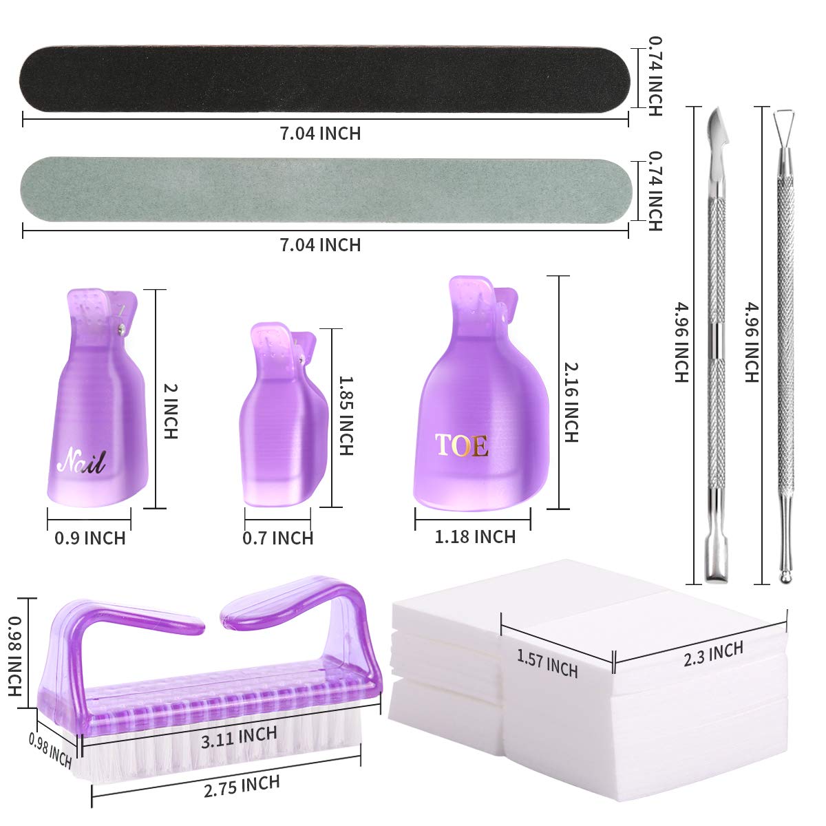 Teenitor Gel Nail Polish Remover Kit - Nail Clips, Remover Pads, Cuticle Peeler, Nail File, Buffer, Brushes & Soak Off Clips for Hands & Toes - Purple
