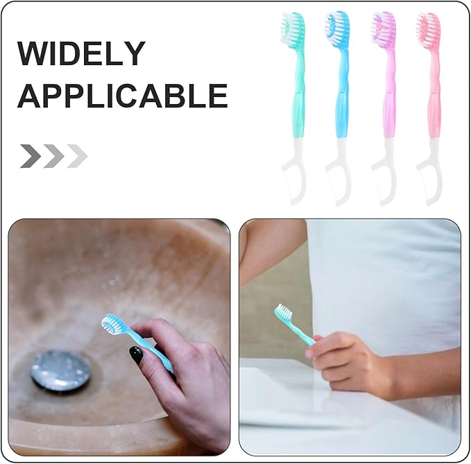 Housoutil Disposable Mini Toothbrushes with Floss, 10pcs Portable Travel Toothbrushes Soft Bristles Oral Care Kit for On-The-go Use and Office Teeth Cleaning