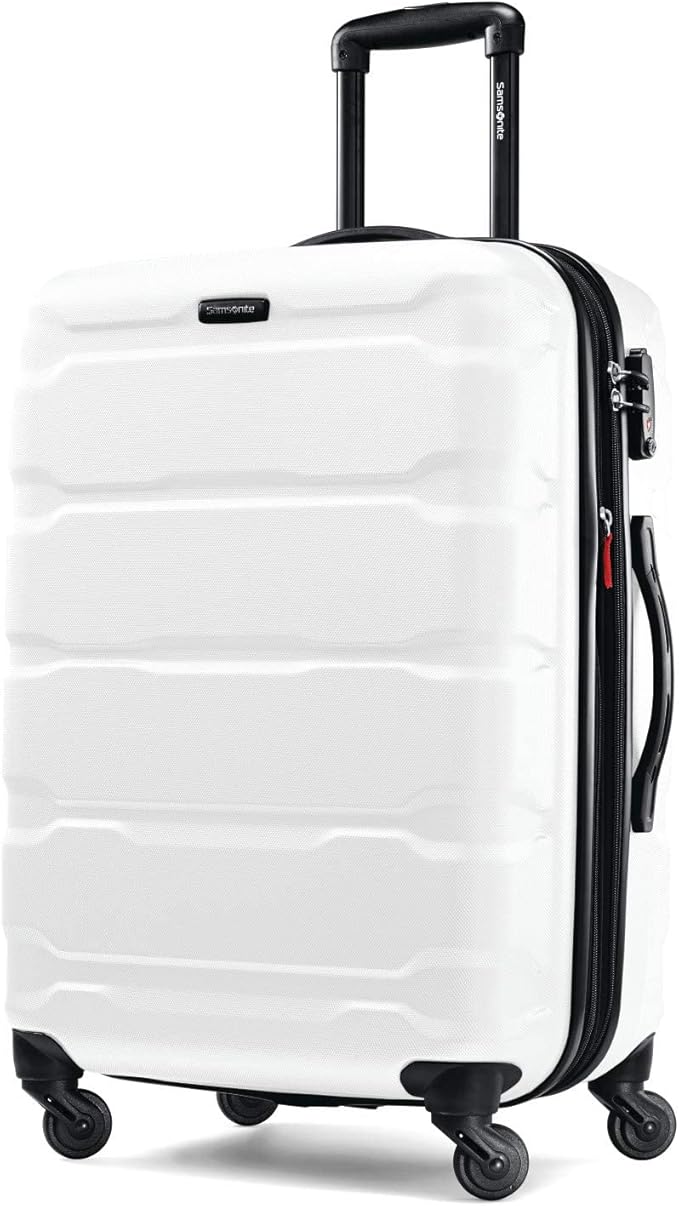 Samsonite Omni PC Hardside Expandable Luggage with Spinner Wheels, Checked-Medium 24-Inch, White