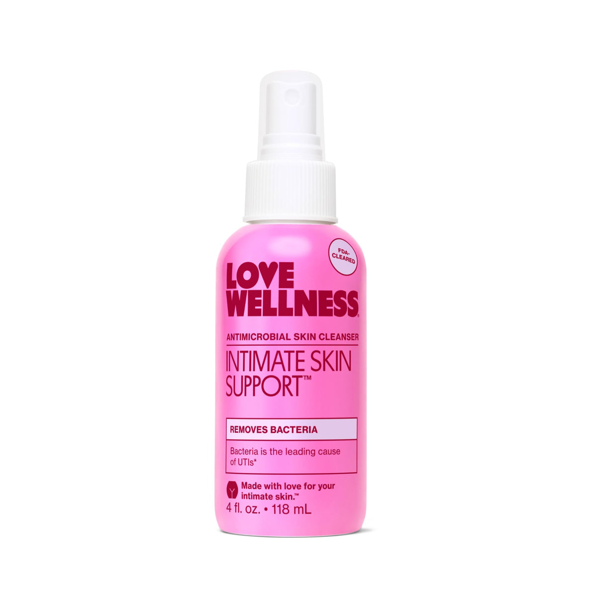 Love Wellness Intimate Skin Support I FDA-Cleared Cleanser Spray I Removes Buildup & Soothes Irritated Skin, Hypochlorous Acid Formula, pH Balanced & Fragrance Free, 4 fl oz
