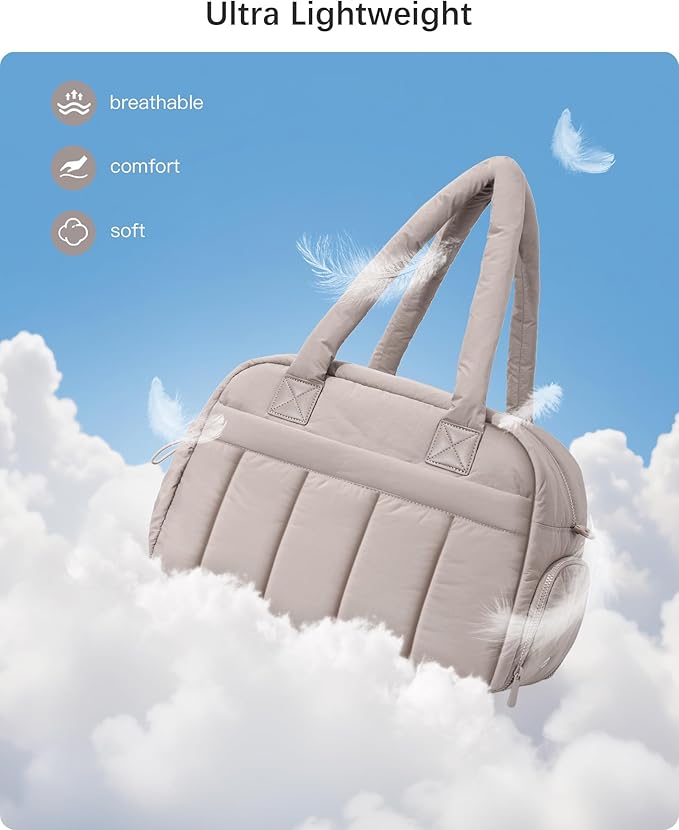 oscaurt Gym Bag for Women Puffer Duffle Bag for Travel Water Resistant Carry On Weekender Overnight Duffel Dance Bag with Shoe Compartment