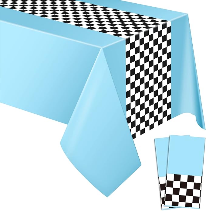Irenare Car Birthday Party Supplies Racing Decorations 50s Party Tablecloth Racetrack Table Runner Table Covers for Kids Boy Car Theme Birthday Decor, 54 x 108 Inch(Sky Blue,2 Sheets)