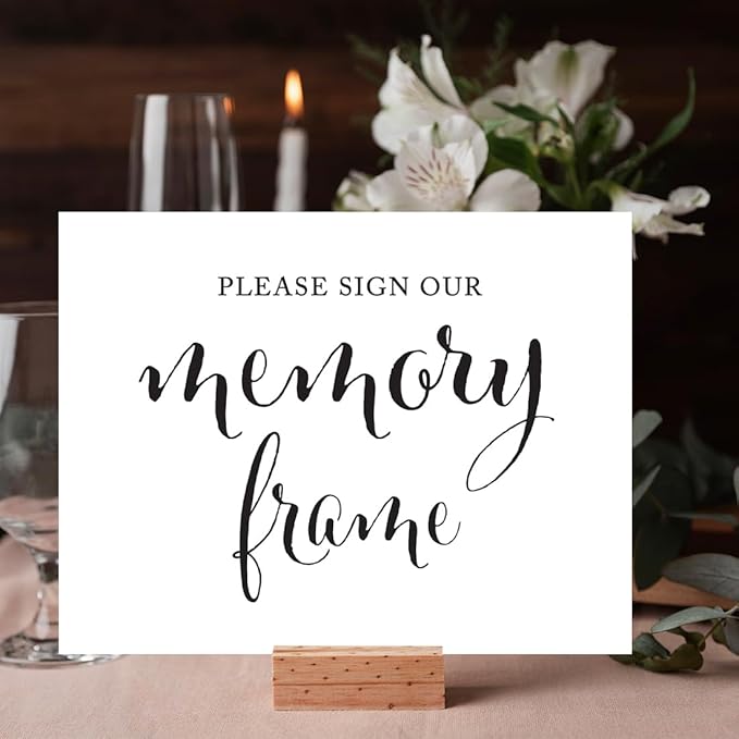 Andaz Press Wedding Party Signs, Formal Black and White Print, 8.5x11-inch, Please Sign our Memory Photo Frame Table Sign, 1-Pack, For Bridal Shower Guest Book