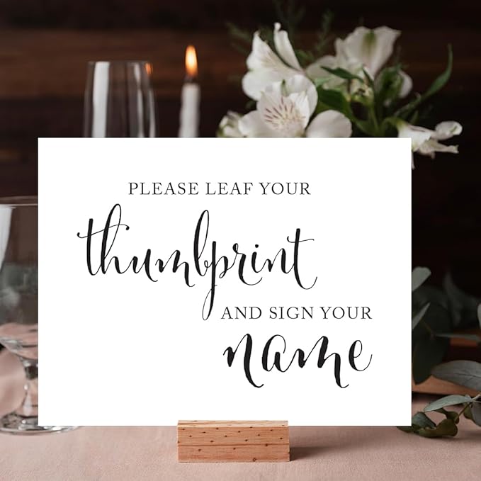 Andaz Press Wedding Party Signs, Formal Black and White Print, 8.5x11-inch, Please Leaf Your Thumbprint and Sign Your Name Table Sign, 1-Pack