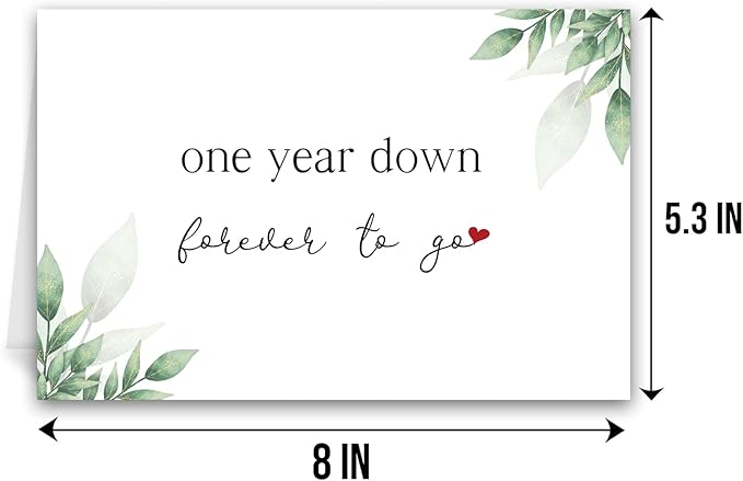 Qiliji Romantic 1st Anniversary Card, Happy 1st Anniversary Card for Him Her, First Year Wedding Anniversary Card, 1 Year Down Forever To Go