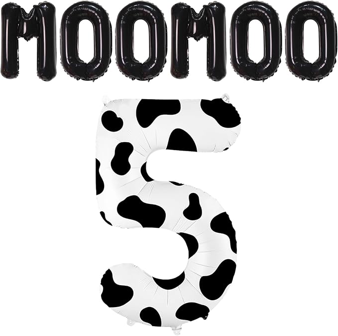 40 Inch Cow Print Balloon, Number 5 balloons Cow Balloons for 5st birthday decoration, Large Cow Number Balloons for western party decorations Baby Shower Animal Theme Party Holiday Decor