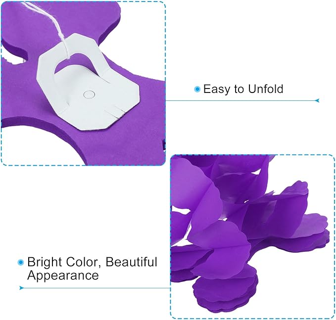 PATIKIL 9.8ft Four-Leaf Garland, 6 Pack Tissue Paper Hanging Flower Garland Reusable Streamers for Party Wedding Backdrop Decorations, Dark Purple