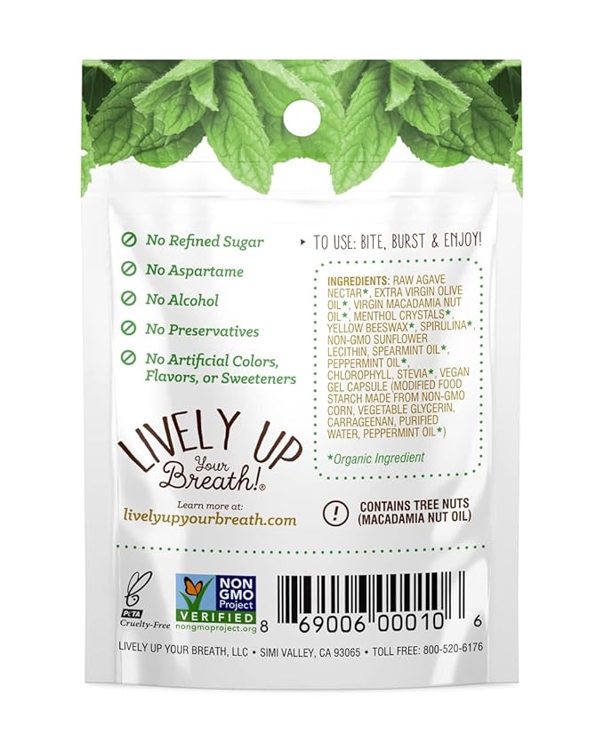 Chewable Liquid Filled Mint Capsule Breath Fresheners, 120 ct. Fights Bad Breath, Vegetarian Formula (comes in 12 individual packets)