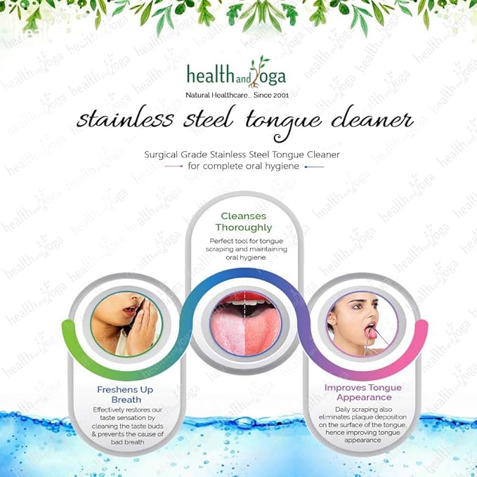HealthAndYoga™ Tongue Cleaner Scraper with Storage Bag - Hygienic, Surgical Grade, Non-Synthetic Grip – Sterilizable Tongue Brush Cleaner (Surgical Steel - 2 Pack)