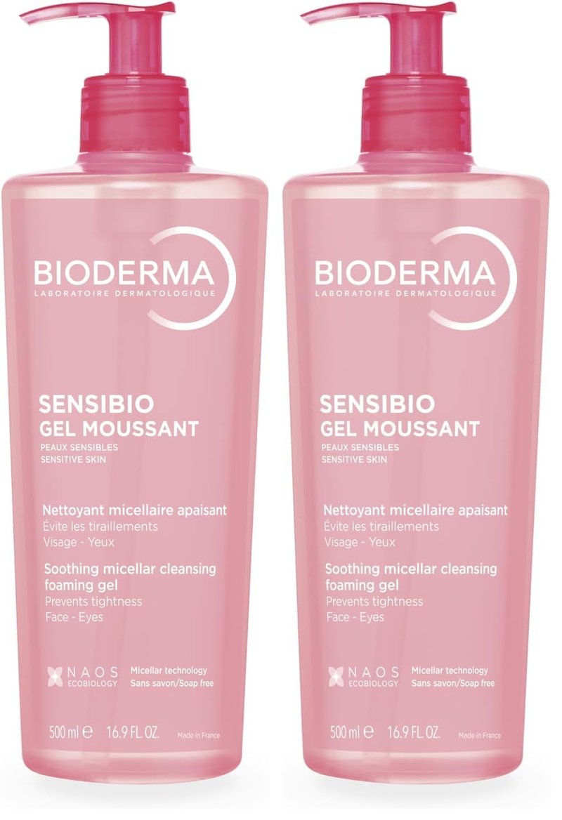 Bioderma Sensibio Foaming Gel Gentle Face Cleanser,Cleansing and Makeup Removing Refreshing Feeling for Sensitive Skin,Unscented,16.9 Fl Oz,(Pack of 2)