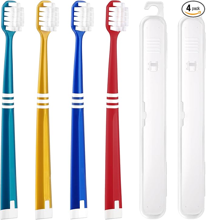 Extra Soft Toothbrush for Sensitive Teeth, with 10000 Extra Soft Micro Nano Bristles for Adult, Travel Toothbrush with 2 Individual Cases, Dark Colors Manual Toothbrushes (4 Pack)