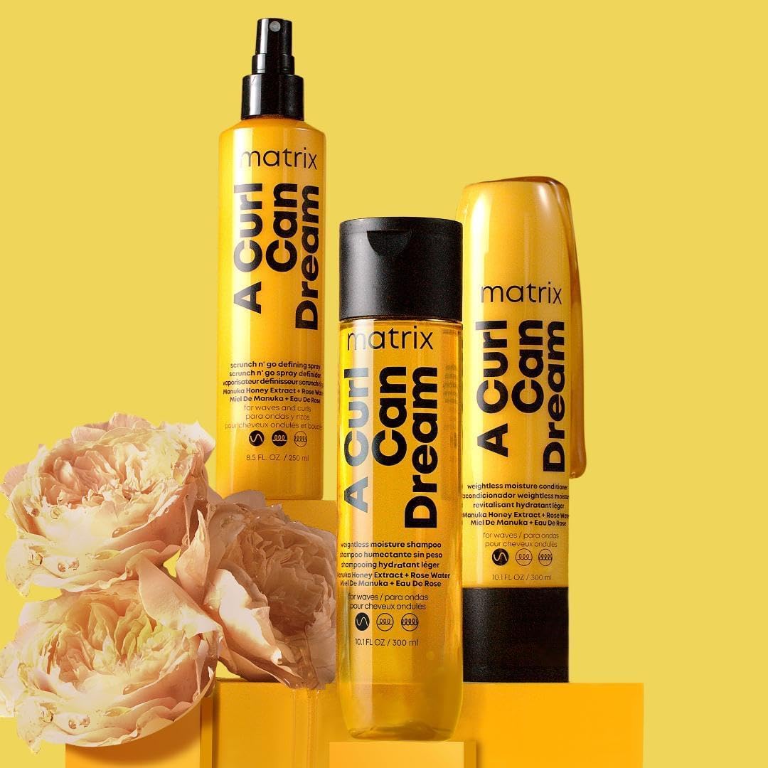MATRIX A Curl Can Dream Weightless Moisture Shampoo, Conditioner and Spray Set | For Wavy Hair | All Day Frizz Control | With Manuka Honey Extract and Rose Water | Silicone Free | Luxury