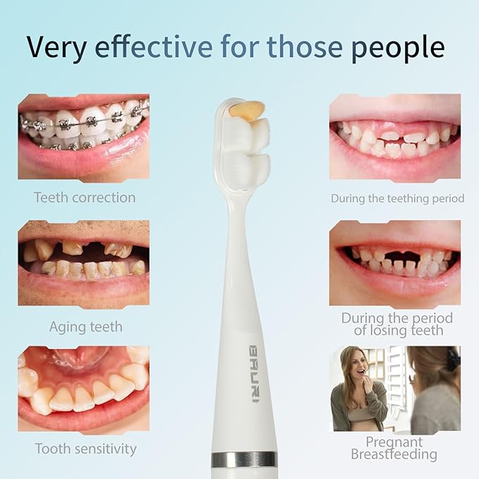 Bauri Electric Toothbrush, Rechargeable Sonic Electric Toothbrush with 3 Brush Heads,Super Slim Toothbrush, IPX7,3 Modes,Toothbrush (Black)