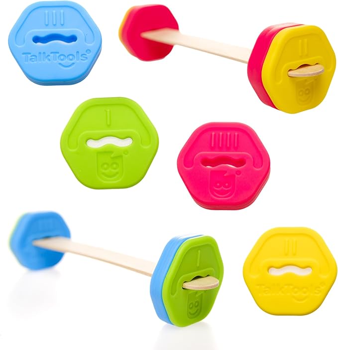 TalkTools Lip Gym with 100 Tongue Depressors - Fun Lip Fitness Program - Teaches/m, b, p/, Assists with/r/Production - Quick Reference Chart - Fits Standard ⅝” Tongue Depressors - No Harmful Toxins