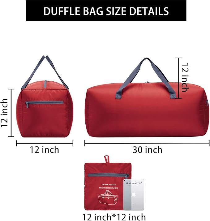 iFARADAY 2 Packs Foldable Duffel Bag 30" / 75L Lightweight with Water Rresistant for Travel