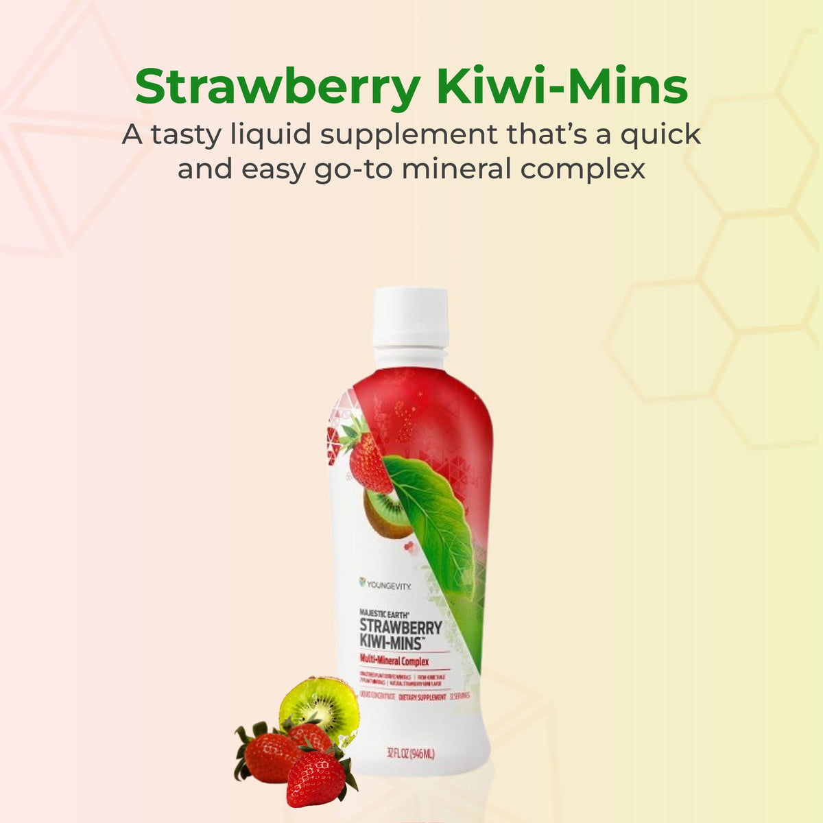 Youngevity Strawberry Kiwi-Mins Plant Derived Multi-Mineral Complex - Made from Humic Shale - Liquid Colloidal Form - Kid Friendly Taste - (32oz)