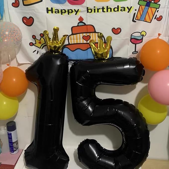 Black Number 9 Balloon with Crown, 40 inch Black Number Balloon 9th Birthday Party Decoration black Crown Balloons 0-9 for Birthday Party Anniversary Decorations Supplies