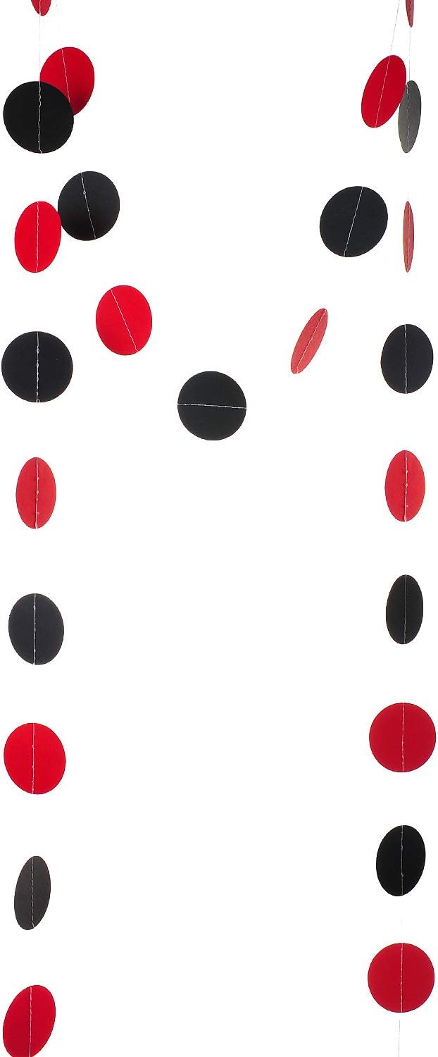 WEVEN Red and Black Paper Garland Circle Dot Party Garland Banner Streamer Backdrop Hanging Decorations, 2" in Diameter, Pack of 3, 30 Feet in Total