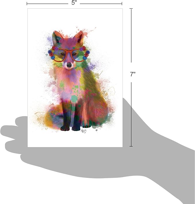 The Best Card Company - 1 Happy Birthday Card with Envelope - Adorable Colorful Animals, Fun Notecard - Funky Rainbow Wildlife Fox C4948ABDG