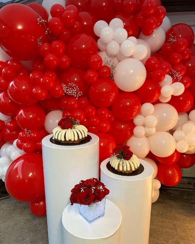 Red and White Balloons Garland Arch Kit with Stars 200Pcs - 5 10 12 18 22 inch Balloon and Confetti Balloons for Valentine's Day Christmas Engagement Birthday Anniversary Party Decorations