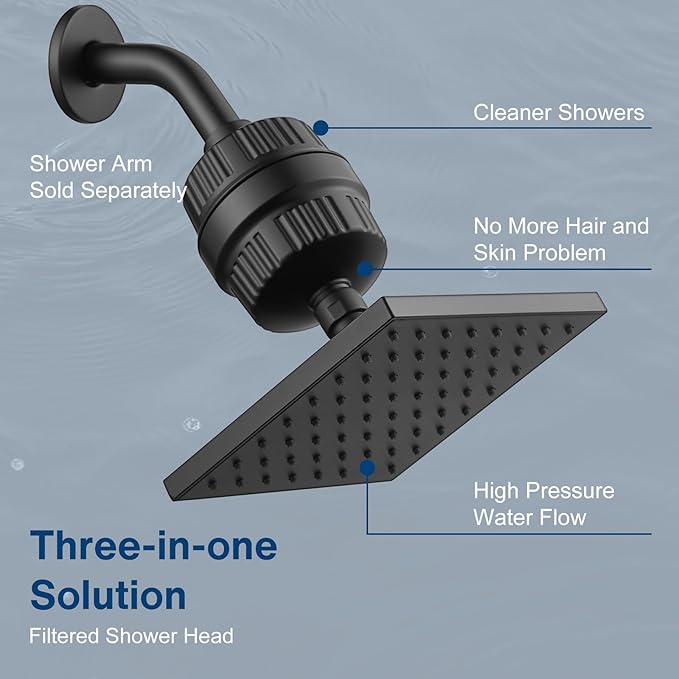 Cobbe High Pressure Filtered Shower Head Combo, Rain Shower Head with 20 Stage Shower Head Filter for Hard Water - Adjustable Replacement Remove Chlorine and Harmful Substances, Matte Black