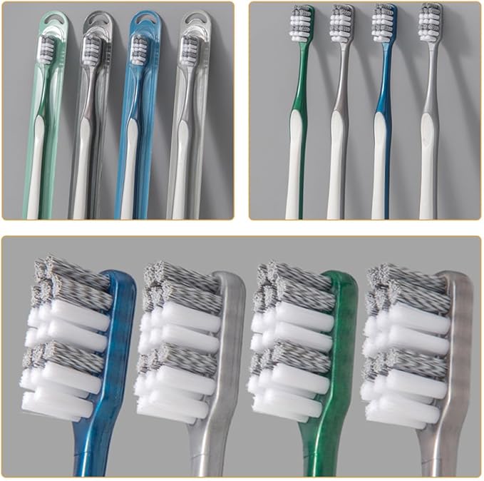Homoyoyo Men’s Manual Toothbrushes 8pcs (2 Sets of 4) Hard Bristles Large Head Plastic Teeth Cleaning Tools Portable Household and Travel Use