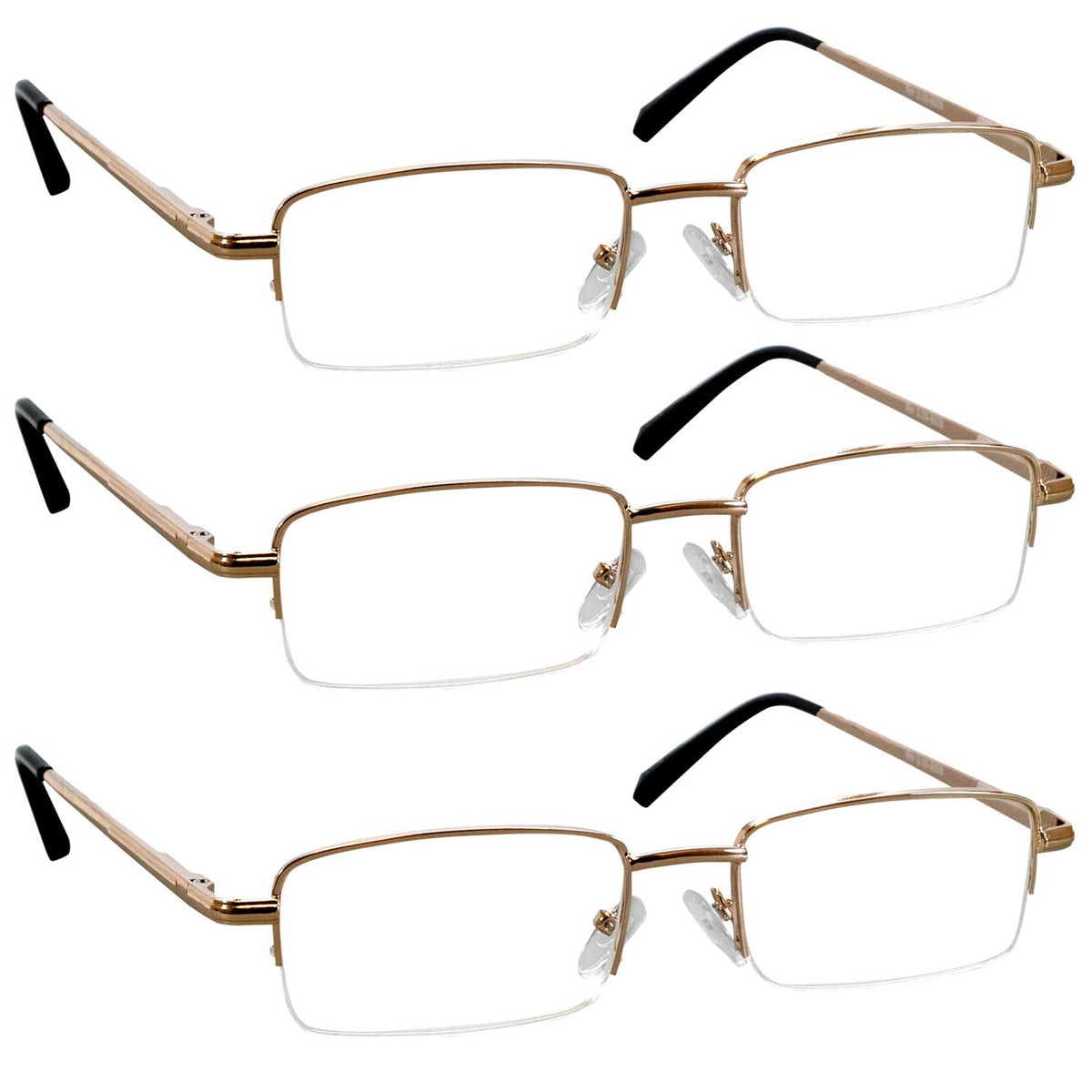 TruVision Readers 3 Pk - Gold Metal Frames and Clear Acrylic Lenses 3.25